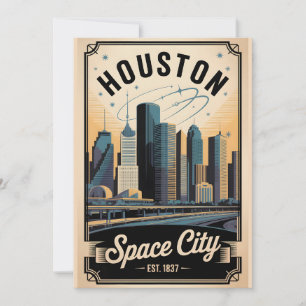Retro Houston Texas Space City Reisposter Feestdagenkaart