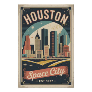 Retro Houston Texas Space City Reisposter Perfect Poster