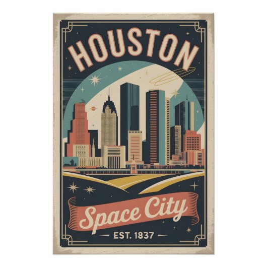 Retro Houston Texas Space City Reisposter Perfect Poster (Voorkant)