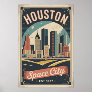 Retro Houston Texas Space City Reisposter Poster