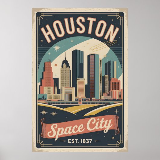 Retro Houston Texas Space City Reisposter Poster (Voorkant)