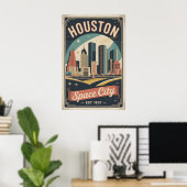Retro Houston Texas Space City Reisposter Poster (Thuiskantoor)