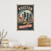 Retro Houston Texas Space City Reisposter Poster (Keuken)