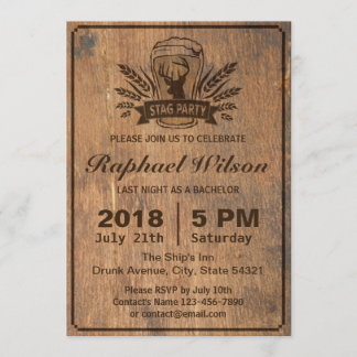 Retro Hout Bier & Stag Verlovingsfeest Kaart