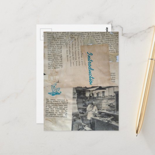 Retro Houtbewerking Intro Mixed Media Collage Briefkaart (Voorkant / Achterkant in situ)