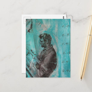 Retro Houtbewerking Man op een Blauwe Achtergrond Briefkaart