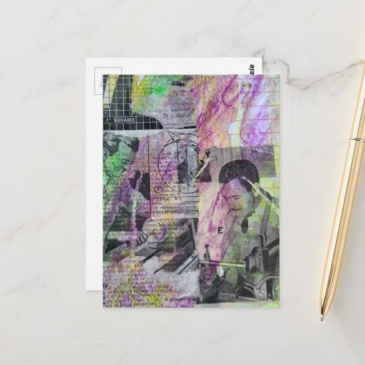 Retro Houtbewerking Mannen Mixed Media Collage Briefkaart (Voorkant / Achterkant in situ)