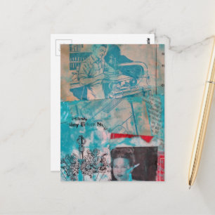 Retro Houtbewerking Mixed Media Collage Briefkaart