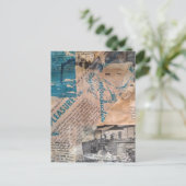 Retro Houtbewerking mixed media collage Briefkaart (Staand voorkant)