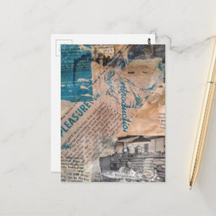 Retro Houtbewerking mixed media collage Briefkaart
