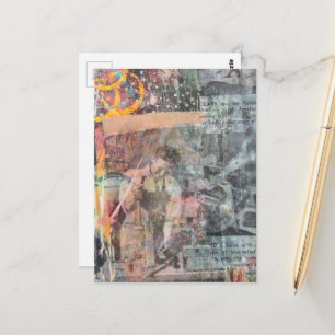 Retro houtbewerkingscollage met gemengde techniek briefkaart