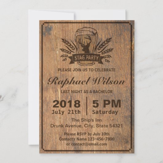 Retro Houten Bier & Stag Afscheidsfeest Kaart (Voorkant)