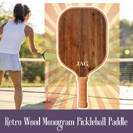 Retro houten monogram pickleball paddle