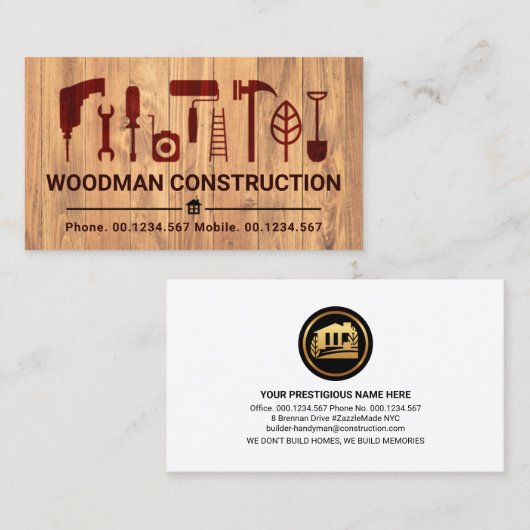 Retro Houtkorrel Handyman Gereedschap Visitekaartje (Voorkant / Achterkant)