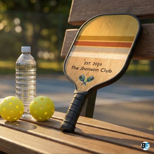 Retro Houtnerf Strepen Aangepaste Clubnaam Pickleball Paddle