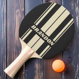 Retro Houtskool Bord Strepen met Naam Tafeltennisbatje