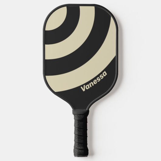Retro Houtskool Drie Cirkel Streep met Naam Pickleball Paddle (Voorkant)