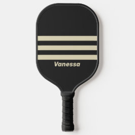 Retro Houtskool Drie Dwars Strepen met Naam Pickleball Paddle