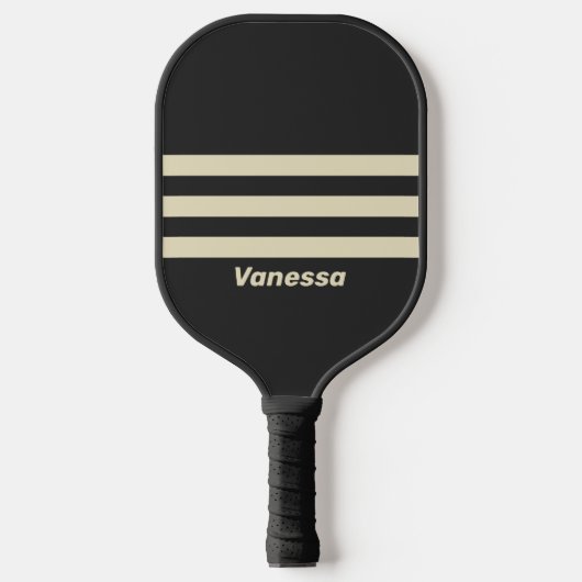 Retro Houtskool Drie Dwars Strepen met Naam Pickleball Paddle (Voorkant)