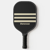 Retro Houtskool Drie Dwars Strepen met Naam Pickleball Paddle (Achterkant)