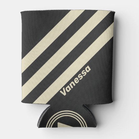 Retro Houtskool Drie Strepen met Naam Blikjeskoeler (Voorkant)
