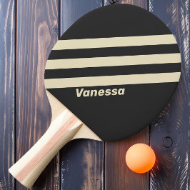 Retro Houtskool Drie Strepen met Naam Tafeltennisbatje