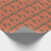 Retro houtsnede Cactus Terracotta & Groen Cadeaupapier (Hoek)