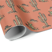 Retro houtsnede Cactus Terracotta & Groen Cadeaupapier (Rol Hoek)