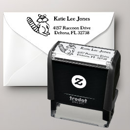 Retro Houtsnijstijl Wasbeer Retouradres Zelfinktende Stempel