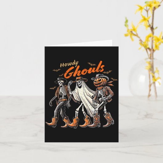 Retro Howdy Geesten Skelet Cowboy Westerse Rodeo H Kaart (Gele Bloem)