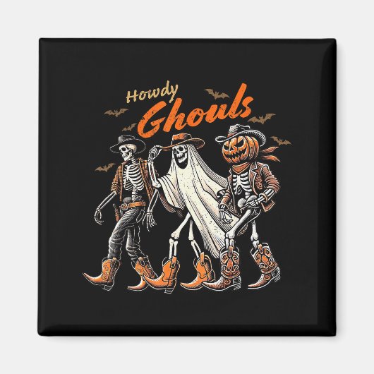 Retro Howdy Ghouls Skeleton Cowboy Western Rodeo H Magneet (Voorkant)