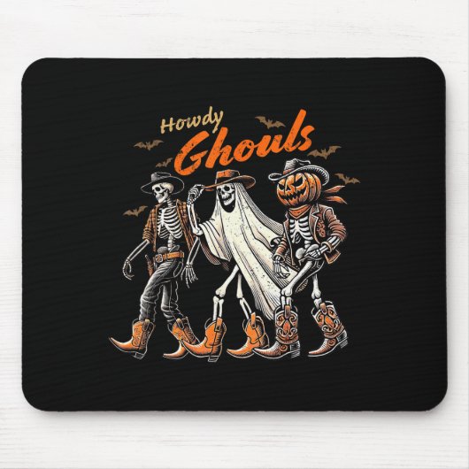Retro Howdy Ghouls Skeleton Cowboy Western Rodeo H Muismat (Voorkant)
