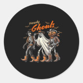 Retro Howdy Ghouls Skeleton Cowboy Western Rodeo H Ronde Sticker (Voorkant)