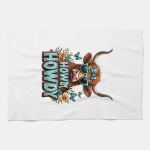 Retro Howdy Highland Koe met Hart Zonnebril W Theedoek