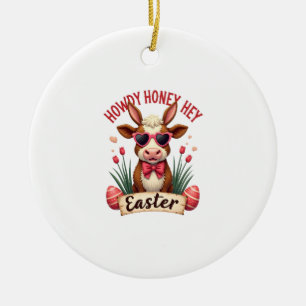 Retro Howdy Honey Pasen Hoogland Koe Cute Konijn Keramisch Ornament
