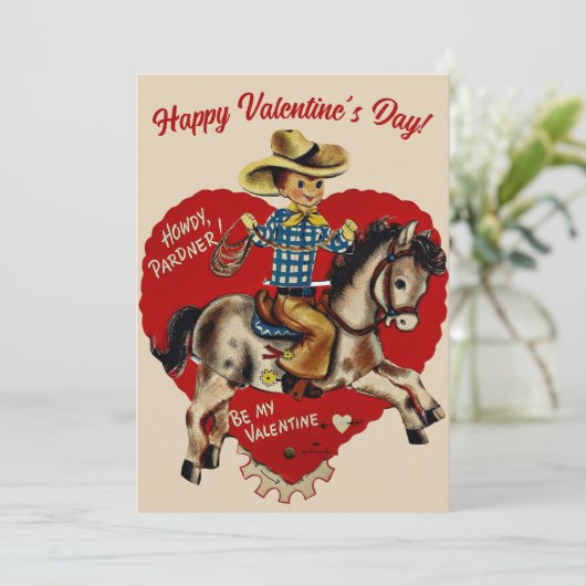 Retro  Howdy Pardner Custom Valentijnsdag Feestdagenkaart (Staand voorkant)