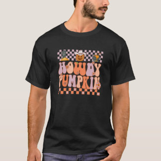 Retro Howdy Pompoen Groovy Halloween Pompoen Spoke T-shirt