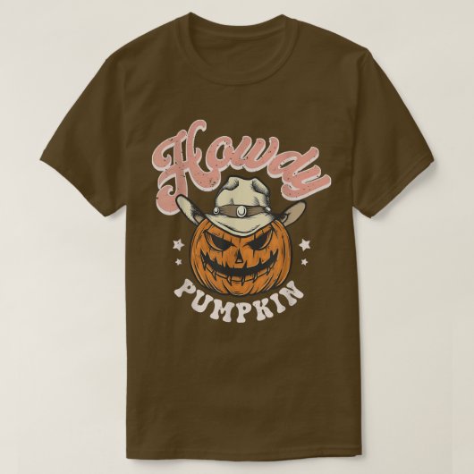 Retro Howdy Pumpkin Herfst Autumn Western Ghost Ha T-shirt (Design voorkant)