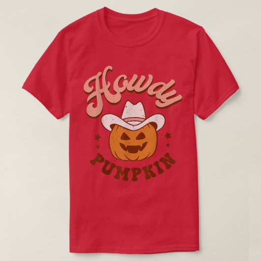 Retro Howdy Pumpkin Herfst Autumn Westerne Hallowe T-shirt (Design voorkant)