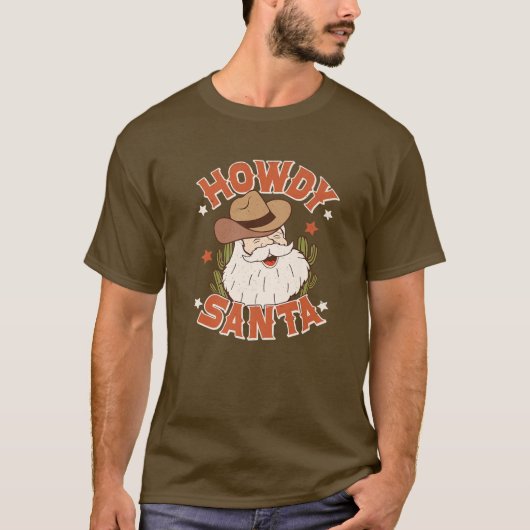 Retro Howdy Santa KerstKerstKerstKerstmis Rodeo We T-shirt (Voorkant)