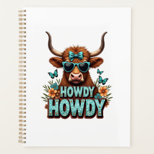 Retro Howdy Schotse Hooglander Koe met Hart Zonneb Planner