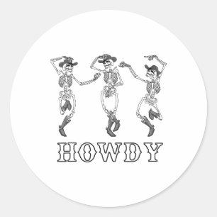 Retro Howdy Skeleton Cowgirl Dansende Cowboy Boots Ronde Sticker