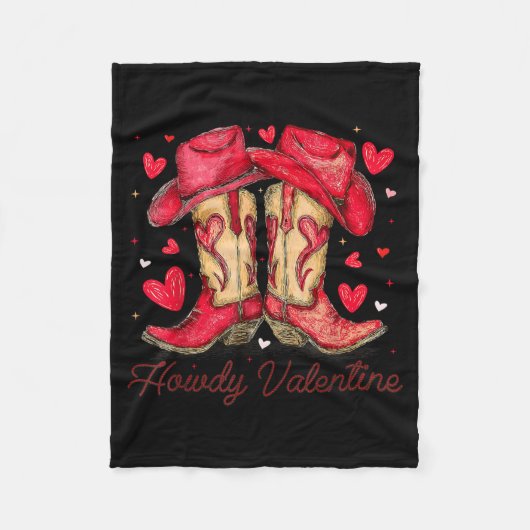 Retro Howdy Valentine Cowboy Boots Western Valenti Fleece Deken (Voorkant)