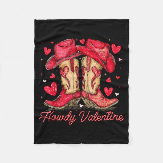 Retro Howdy Valentine Cowboy Boots Western Valenti Fleece Deken (Voorkant)