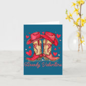 Retro Howdy Valentine Cowboy Boots Western Valenti Kaart (Gele Bloem)