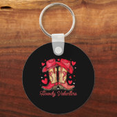 Retro Howdy Valentine Cowboy Boots Western Valenti Sleutelhanger (Voorkant)