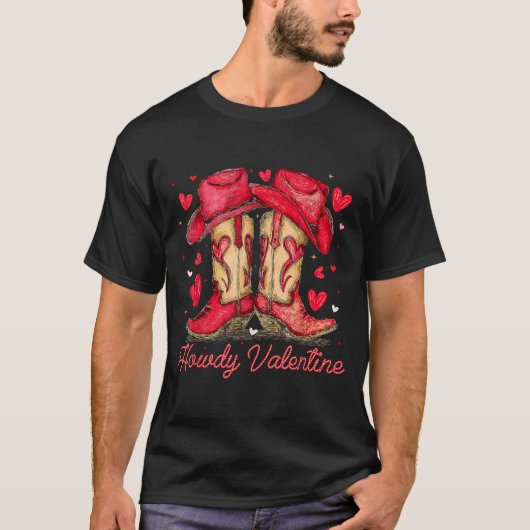 Retro Howdy Valentine Cowboy Boots Western Valenti T-shirt (Voorkant)