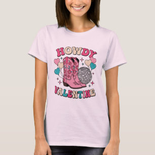 Retro "Howdy Valentine" Disco Cowgirl Laarzen T-shirt