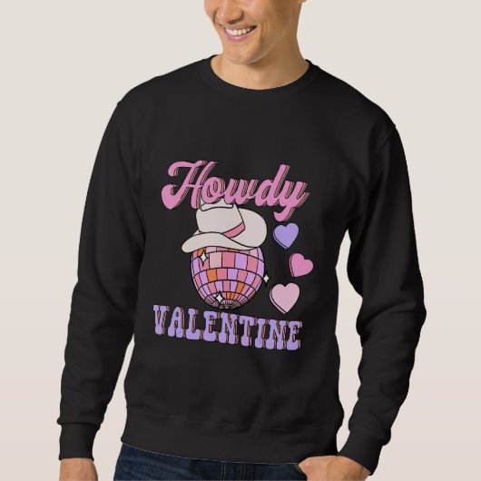 Retro Howdy Valentine Heart Disco Groovy Western C Trui (Voorkant)