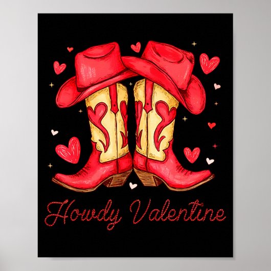 Retro Howdy Valentine Western Valentines Day Cowbo Poster (Voorkant)